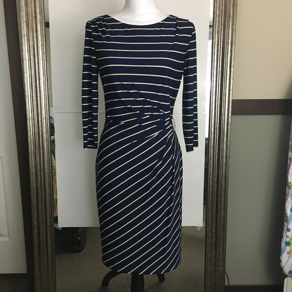 Jessica H. Womens sz 6 Navy Striped Dress Business